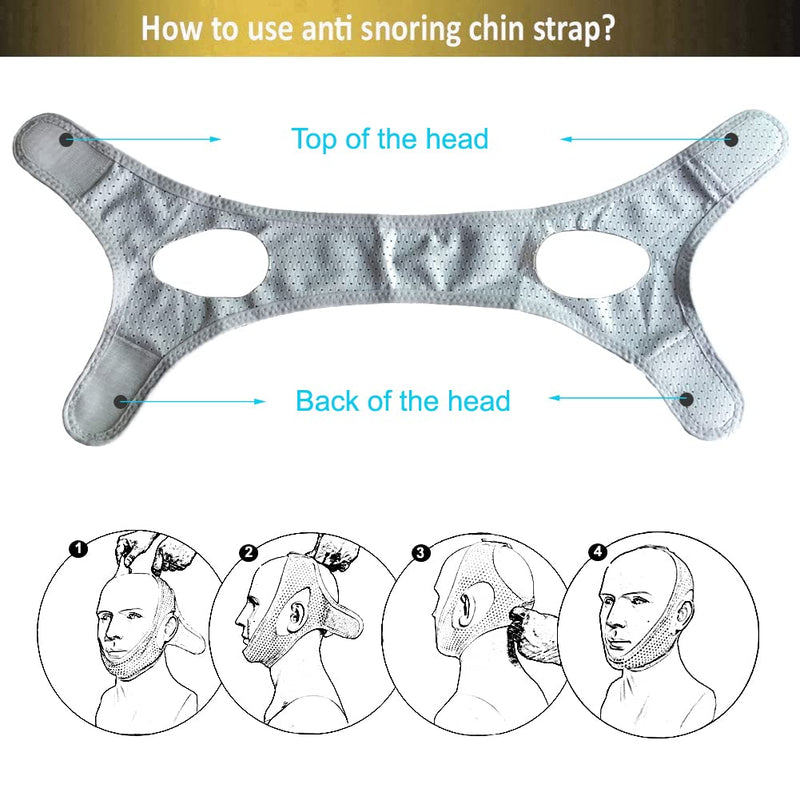 [Australia] - Yootar Anti Snoring Chin Strap for Cpap Users, Comfortable Mesh Breathable My Stop Solution Devices Snore Stopper Strips Mask Belt Jaw Sleep Aid Men Women (Grey) 