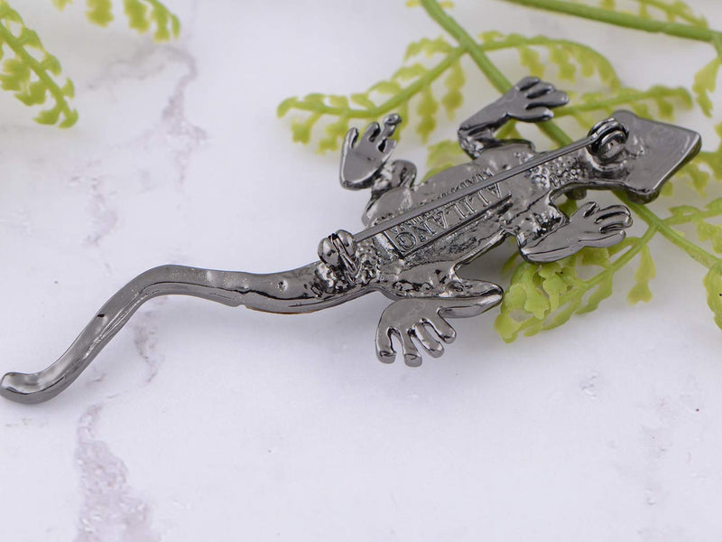 [Australia] - Alilang Gunmetal Clear Crystal Colored Rhinestones Abalone Lizard Brooch Pin 