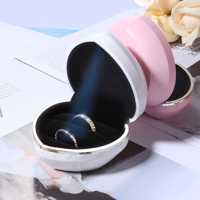 [Australia] - LED Jewelry Gift Box Case Elegant Velvet Necklace Pendant Box Bracelet Box with LED Light for Jewelry Display Wedding Engagment Valentine's Day (Couple Rings, White) Couple Rings 