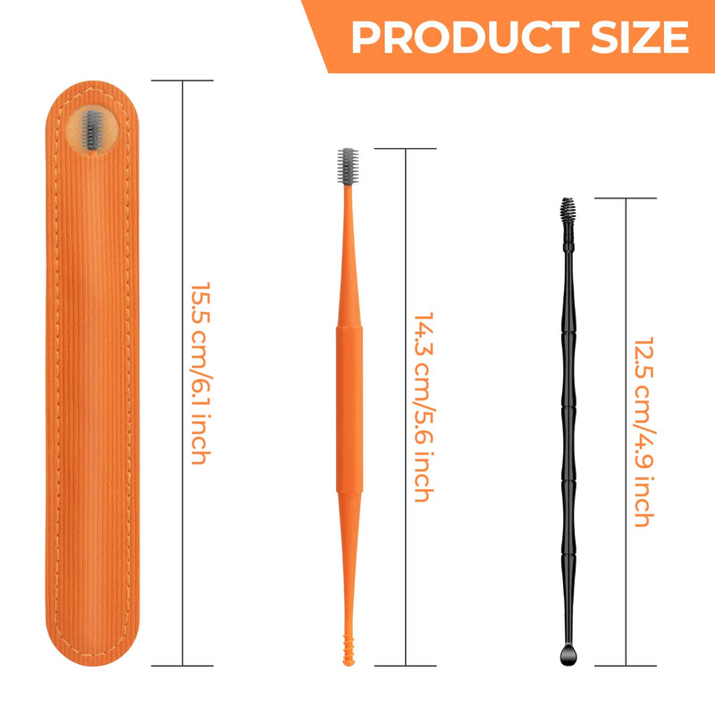 [Australia] - Q Grips Earwax Removal Kit Ears Cleaner 2 Pieces Ear Remover Pick Tool Set Reusable Soft Silicone with Exquisite Leather case for Olders Adult Kids Orange 