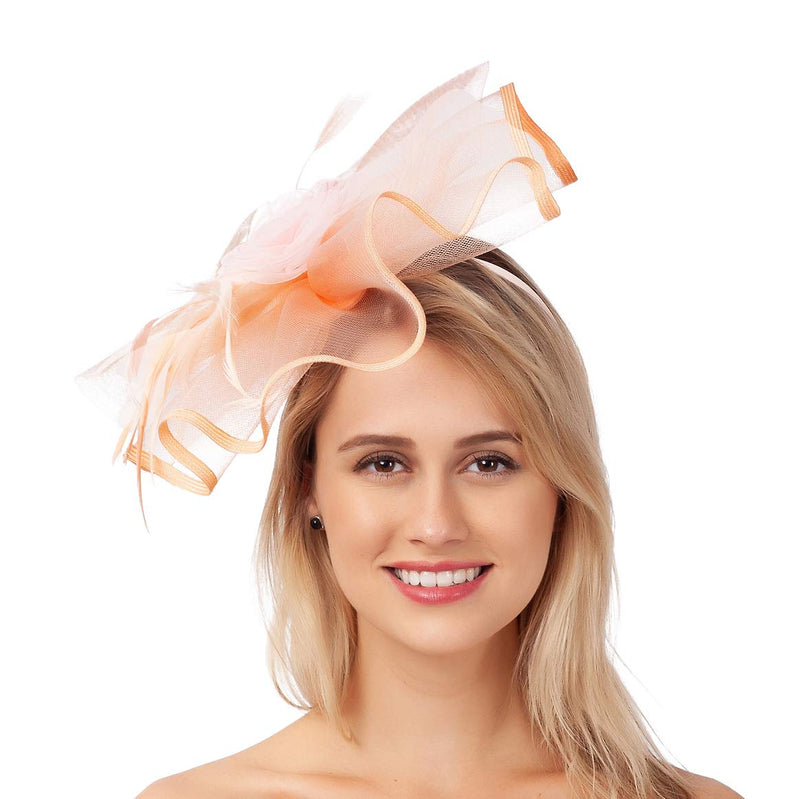[Australia] - JAWEAVER Fascinators Hat Feather Satin Tea Party Cocktail Headwear Church Hat for Women Girls Orange Headwear 