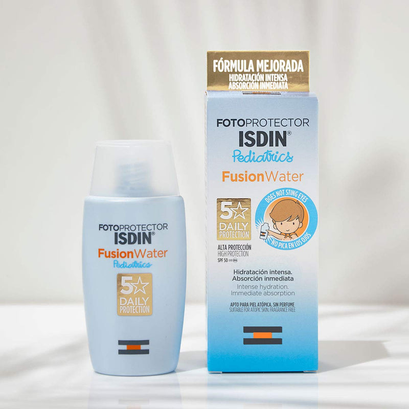 [Australia] - ISDIN Pediatrics Fusion Water SPF 50 50ml | Facial Sun Cream for Kids | Ultra-Light Texture | Does not Sting Eyes | Suitable for All Skin Types 