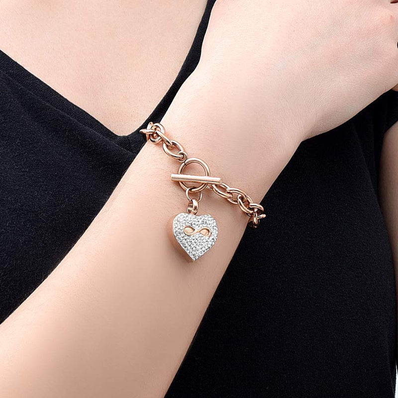 [Australia] - Infinity Heart Cremation Bracelet for Ashes - Stainless Steel Urn Bangles for Pet/Human Ashes - Memorial Keepsake Ash Jewelry Rose Gold 