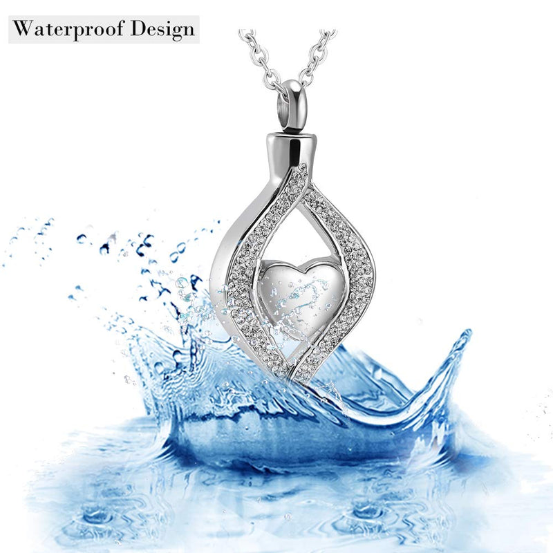 [Australia] - Cremation Necklace Memorial Jewelry Stainless Steel Crystal Pendant Locket Keepsake Urn Necklace for Ashes Silver 