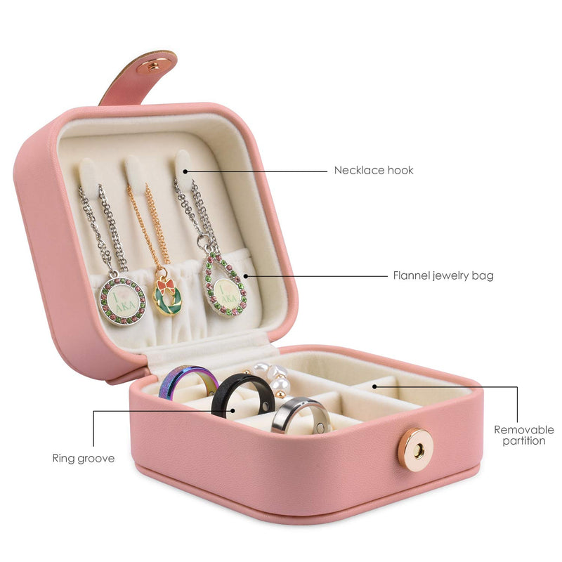 [Australia] - EBUTY Jewelry Box Travel Mini Organizer Portable Display Storage Case for Rings Earrings Necklace Gifts for Girls Women Pink Pink (No Mirror) Square 