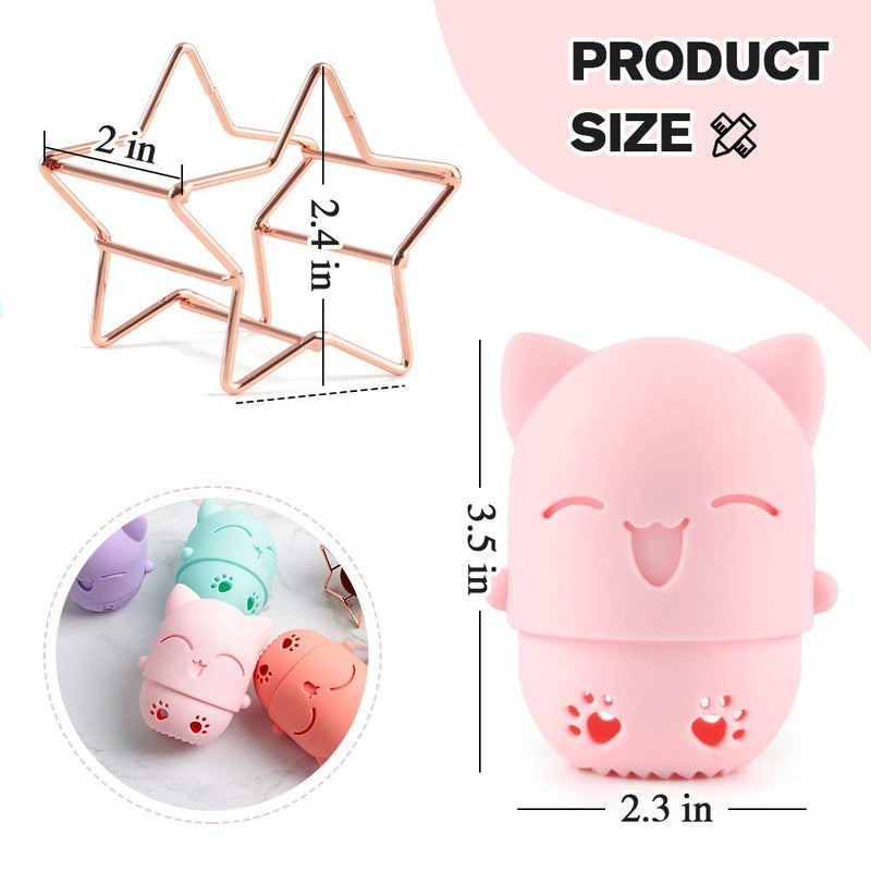 [Australia] - Ozazuco Beauty Sponge Blender Container/2 Beauty Sponge Travel Case and 2 Makeup Sponge Drying Holder/Cute Cat Silicone Makeup Sponge Travel Carrying Case/Beauty Sponge Holder Dry Rack Easy To Carry pink+orange 