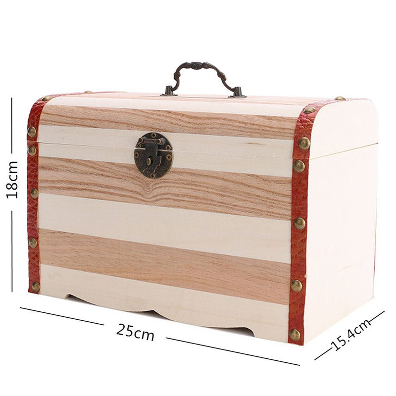 [Australia] - Willcomes Wooden Money Storage Box Treasure Chest Piggy Bank Handmade Jewelry Organizer with Lock and Two Keys Large 