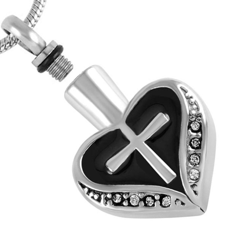 [Australia] - Heart and Cross Urn Necklace for Ashes - Cremation Jewelry Memorial Keepsake Pendant - Funnel Kit Included 