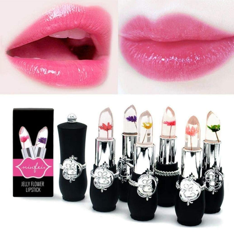 [Australia] - Pack of 6 Crystal Flower Jelly Lipstick, FirstFly Long Lasting Nutritious Lip Balm Lips Moisturizer Magic Temperature Color Change Lip Gloss (Black) Black 
