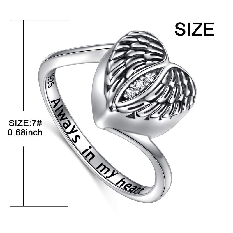 [Australia] - FLYOW 925 Sterling Silver Angel Wings Urn Heart Ring Hold Loved Ones Ashes Always in My Heart Keepsake Memorial Jewelry Cremation Rings for Women 8 