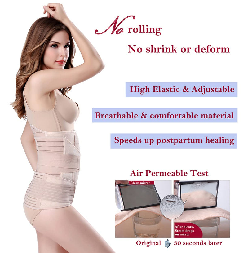[Australia] - 3 in 1 Postpartum Support - Recovery Belly/waist/pelvis Belt Shapewear Slimming Girdle, Beige, One Size One Size (Pack of 1) 