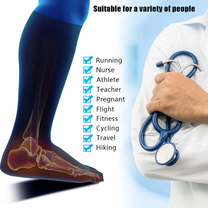 [Australia] - Dzpuhuojz 3 Pairs Plus Size Compression Socks (20-30 mmHg) for Women & Men, Wide Calf Extra Large Knee High Stockings for Nurses, Seniors Black 3XL Plus 
