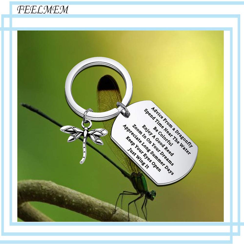 [Australia] - FEELMEM Advice from a Dragonfly Keychain Enjoy A Good Reed Zoom in On Your Dreams Just Wing It Inspirational Dragonfly Charm Keychain Graduation Gift Encouragement Gifts for Her Silver 