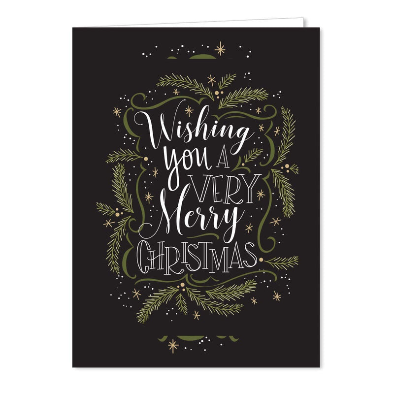 [Australia] - Christmas Pines Typography Christmas Holiday Card Assortment Pack - Set of 24 cards, 3 designs. 5'' x 7'' folded, verses inside. Made in the USA. Blank white envelopes. 