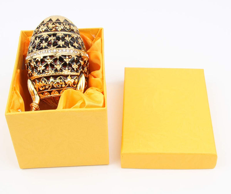 [Australia] - SEVENBEES Faberge Egg Trinket Box Hinged Jewelry Boxes Hand Painted 24k Golden Pattern Jewelry Boxes Golden&brown_15 