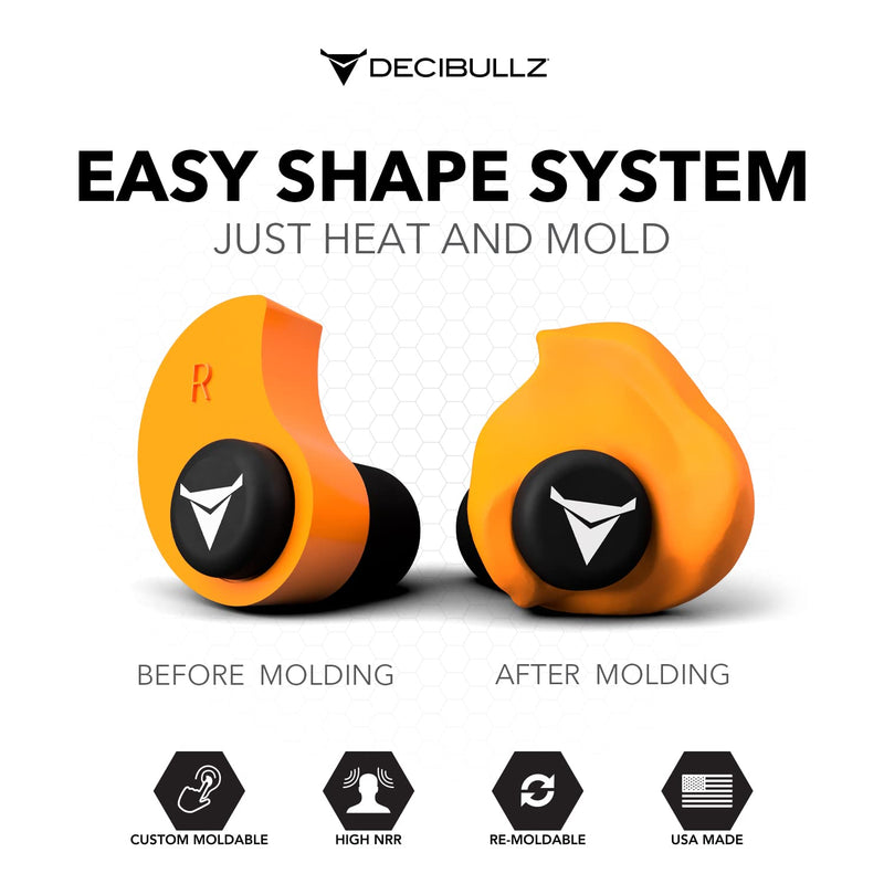 [Australia] - Decibullz - Custom Molded Earplugs, 31dB Highest NRR, Comfortable Hearing Protection for Shooting, Travel, Swimming, Work and Concerts Orange 