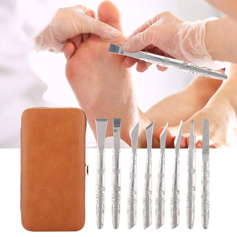 [Australia] - 8pcs Stainless Steel Foot File Set, Pedicure Tool Set Dead Skin Horny Remove Foot Callus Pedicure Tool Kit with Storage Bag for Ingrown Foot Fingernail Care 