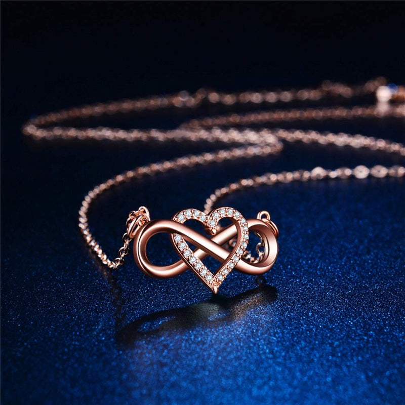 [Australia] - Sterling Silver Forever Love Heart Infinity with Cubic Zirconia Pendant Necklace Rose Gold 