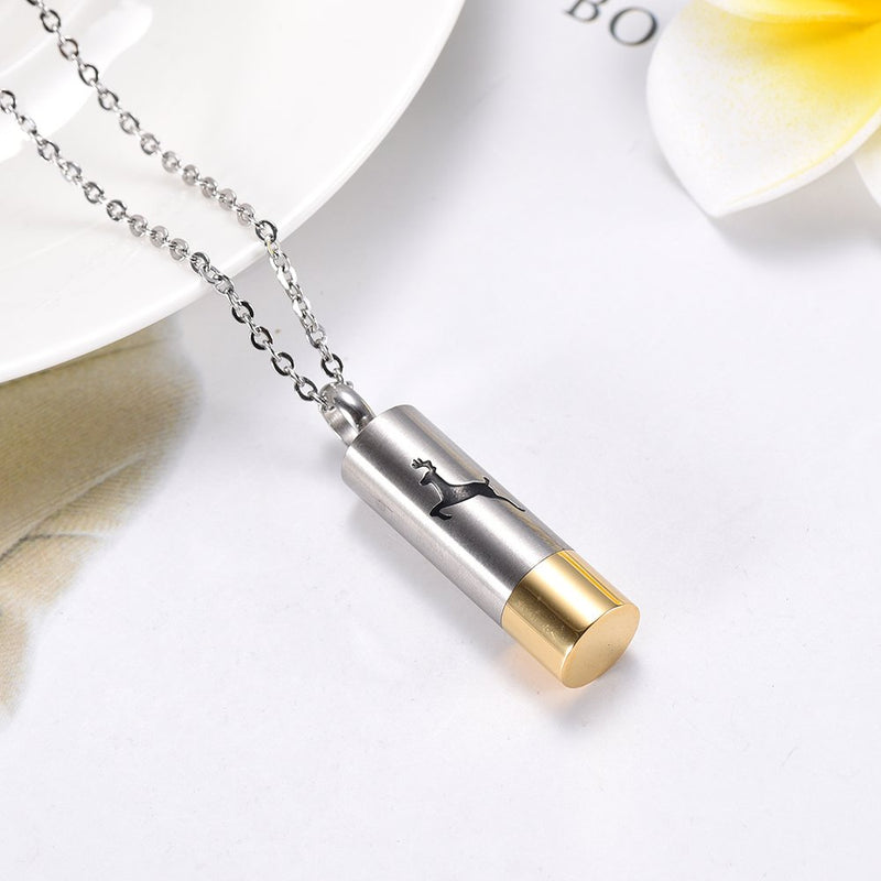 [Australia] - AIWENXI Cremation Jewelry Deer Cylinder Pendant Locket Holder Ashes for Pet/Human Stainless Steel Keepsake Memorial Urn Necklace for Ashes 