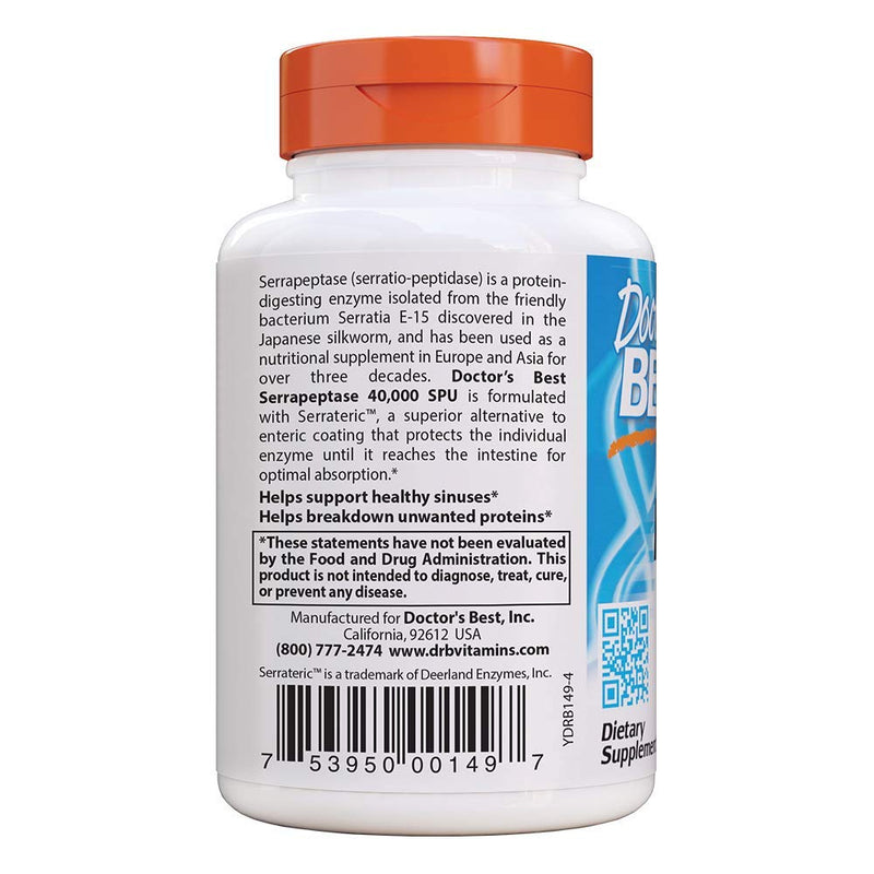 [Australia] - Doctor's Best Serrapeptase, Non-GMO, Vegan, Gluten Free, Supports Healthy Sinuses, 40,000 SPU, 90 Count (Pack of 1) 