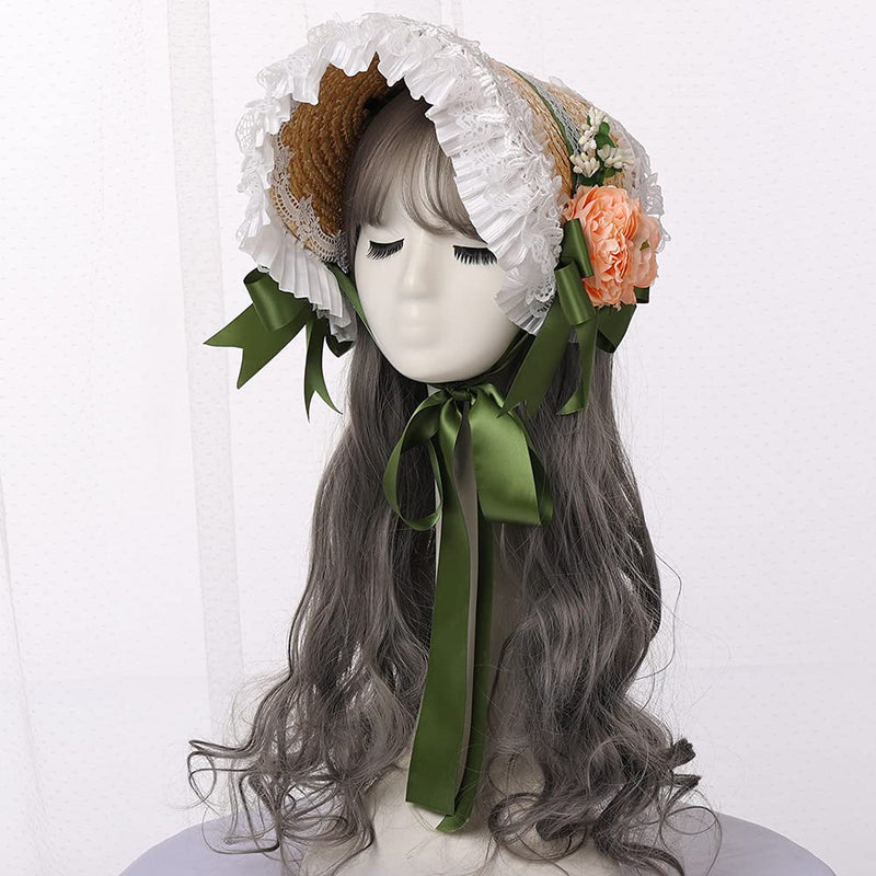 [Australia] - Girls Women Victorian Bonnet Hat Lolita Lace Flower Sun Hat 