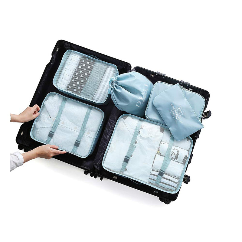 [Australia] - DIMJ 8 Pack Packing Cubes for Suitcase, Travel Luggage Organiser Set, Suitcase Organiser Bags for Clothes, Shoes, Cosmetics, Toiletries (Light Blue) Light Blue 