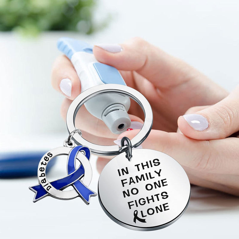 [Australia] - BNQL Diabetes Keychain Gifts Diabetes Awareness Gifts Ribbon Diabetic Symbols Charms In This Family No One Fights Alone Silver 