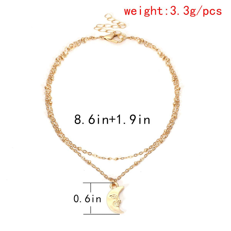 [Australia] - LittleB Layered Moon Anklets Beads Ankle Bracelet Beach Foot Chain Jewelry for Women and Girls (Gold) Gold 