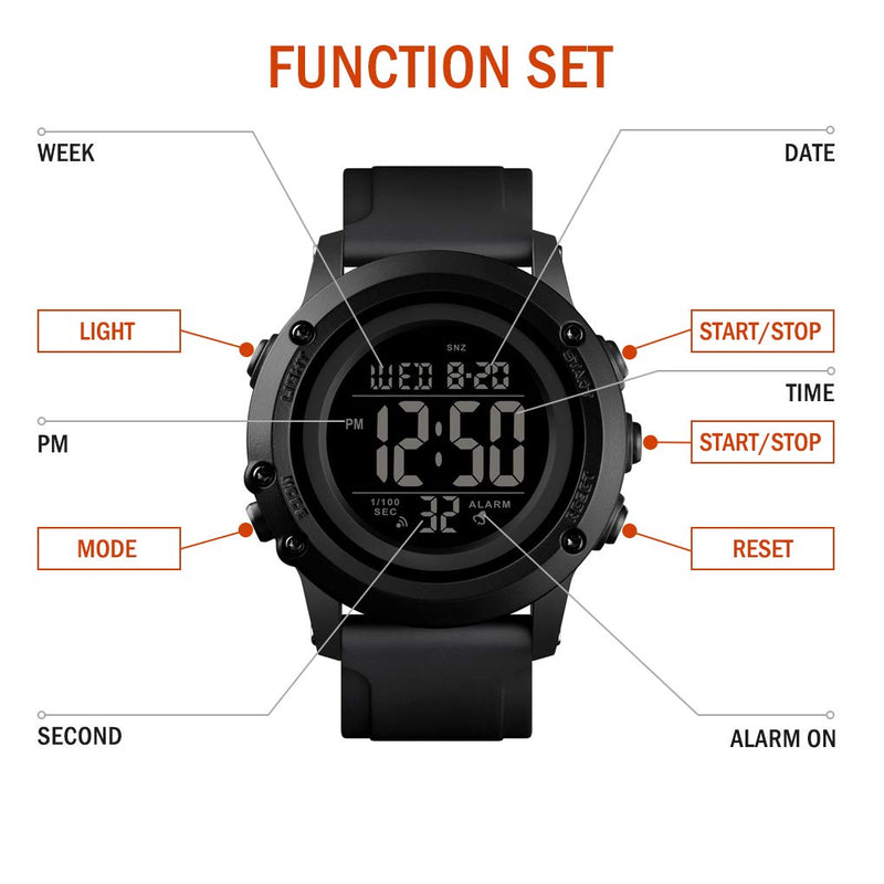 [Australia] - Men's Digital Sports Watch Large Face Waterproof Wrist Watches for Men with Stopwatch Alarm LED Back Light Medium-48mm B-band-B-dial 