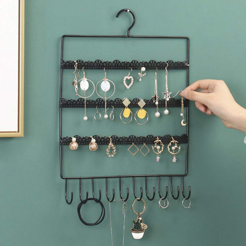 [Australia] - lemonadeus Jewelry Hooks Storage Hanging Organizer,Earrings Holder Necklace Jewelry Display Stand (Space Saver) Hanging Jewelry, Rings, Necklaces, Bracelets (10 hooks/64hooks) (Black Lace Hole) Black Lace Hole 