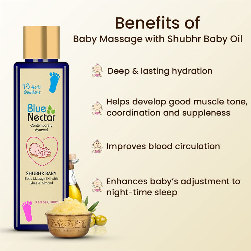 [Australia] - Blue Nectar Ayurvedic Baby Oil with Organic Ghee, 100% Natural Baby Massage Oil With Coconut Oil & Olive Oil ( 200ml) 