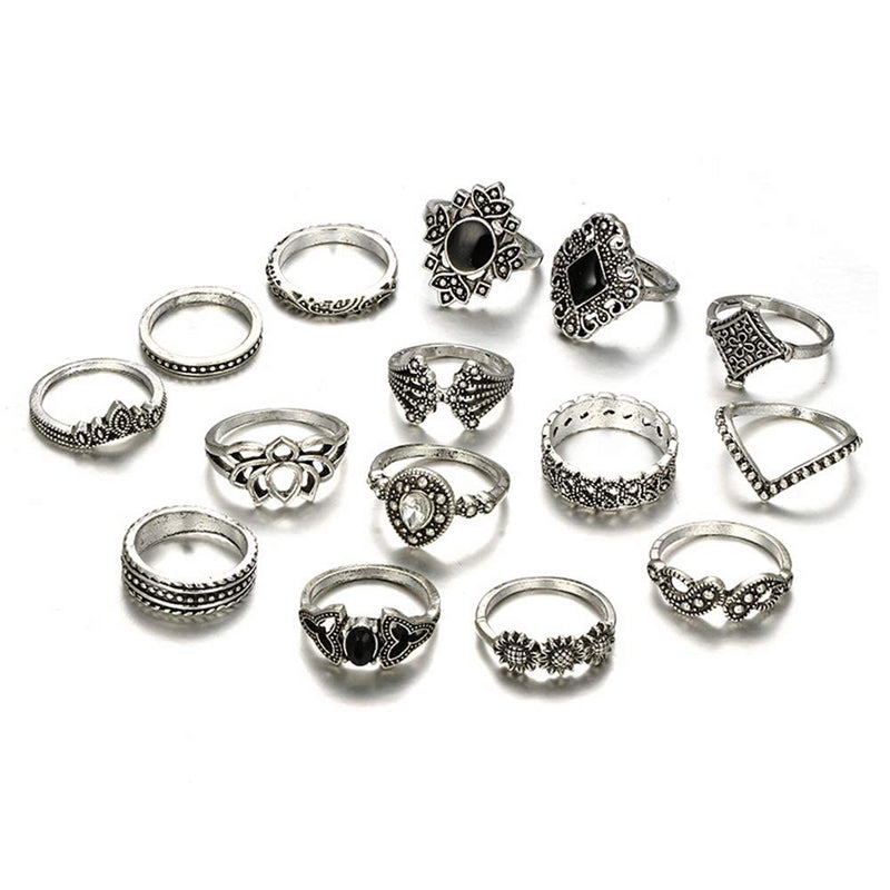 [Australia] - VESOCO 15 Pcs Bohemian Stackable Joint Knuckle Ring Set Crystal Carved Midi Ring Punk Finger Rings for Women and Girls(Style 1) Style 1 