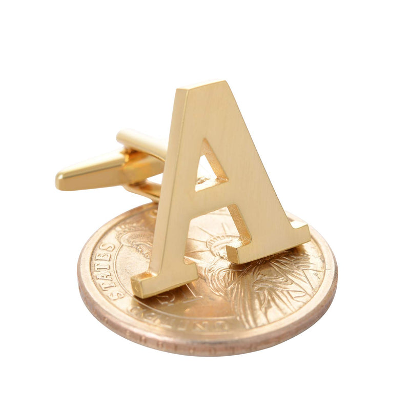 [Australia] - Salutto Men's Gold Alphabet Cufflinks 1 Pair with Gift Box A 