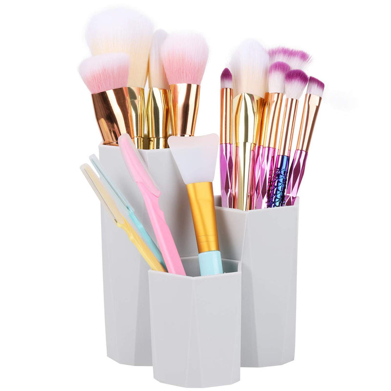 [Australia] - Plastic Makeup Brush Holder Organizer, 3 Slot Cosmetics Storage Makeup Brushes Cup for Vanity, Desk,Bathroom Countertops(Gray) Gray 