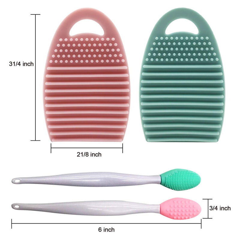 [Australia] - JL&LOVE Silicone Beauty Tools, 2pcs Double-Sided Face Cleansing Exfoliating Brush Facial Scrubber and 2pcs Two-Sections Portable Makeup Brush Cleaner, Pack of 4 