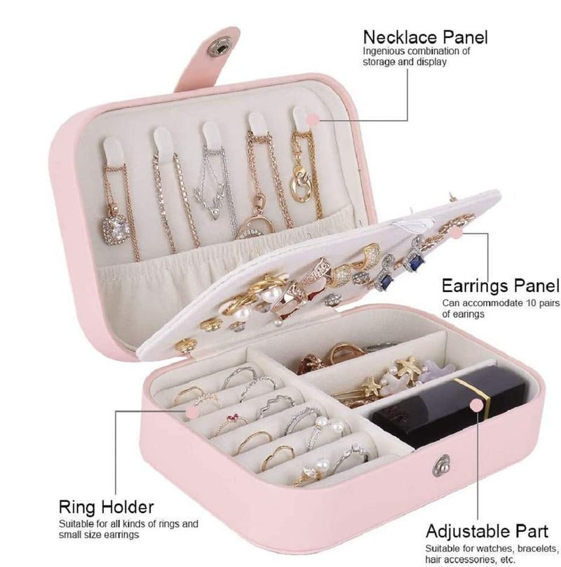 [Australia] - Jewelry Box Organizer, Small Two Layer Travel Jewelry Case Premium Faux Leather Jewelry Storage Holder for Women Girls Necklace Earring Ring(Pink) Pink 