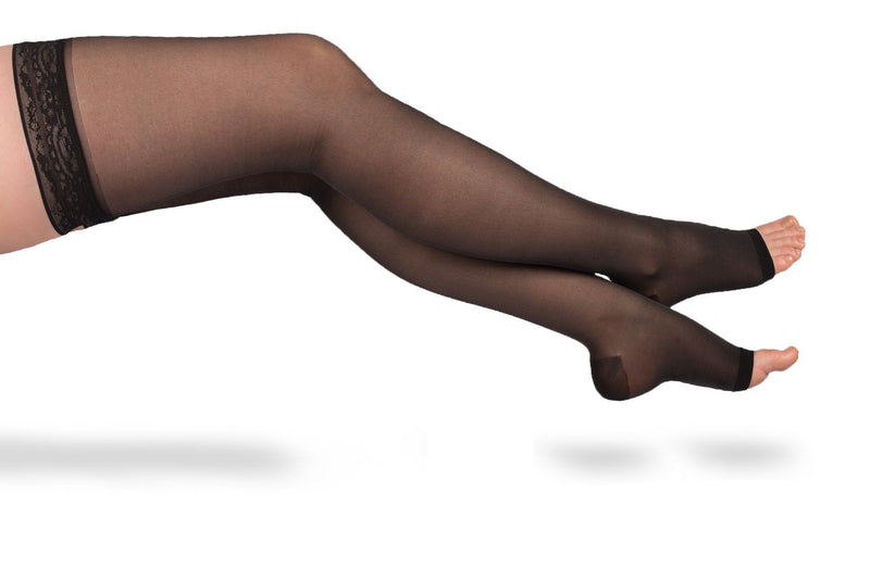 [Australia] - EvoNation Women’s Thigh High 15-20 mmHg Open Toe Compression Stockings – Moderate Pressure Compression Garment Black Medium (1 Pair) 