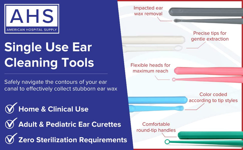 [Australia] - AHS (American Hospital Supply) Ear Curettes | Ear Wax Removal Tool (Green - Adult 4 MM - Round Tip) Green - Adult 4 Mm - Round Tip 