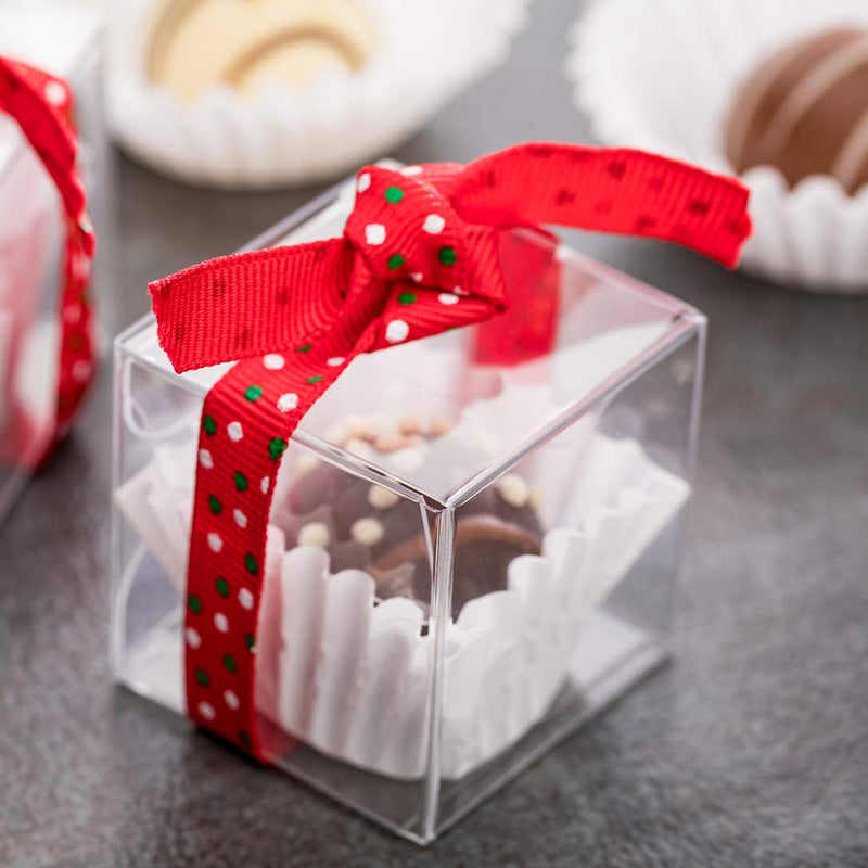 [Australia] - Sweet Vision 1.5 Inch Wedding Favor Boxes, 100 Cube Transparent Candy Boxes - For Weddings, Baby Showers, And Birthday Parties, Packages Treats Or Gifts, Clear Plastic Party Favor Container Small Square 