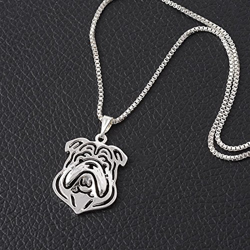 [Australia] - Bulldog Sterling Silver Necklace Dangle Earrings Set by Ginger Lyne Ears Down Puppy Dog Pet Pendant Box Chain Doggie Animal Paw Print Heart Jewelry for Mom Women Girls Teens 