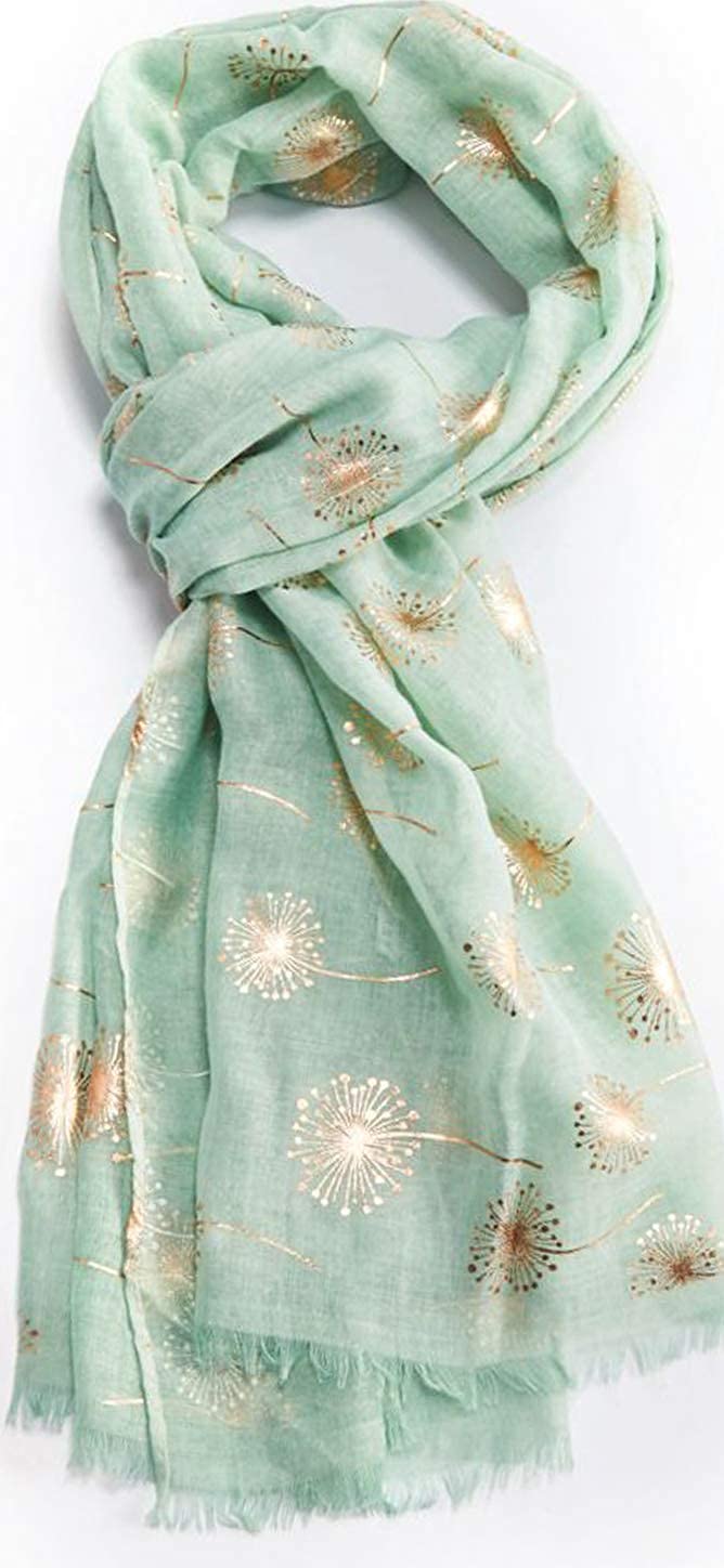[Australia] - Dandelion Scarf Glitter Dandelions Flower Print Fashion Ladies Womens Classy Party Wrap Az4 - Mint Green 