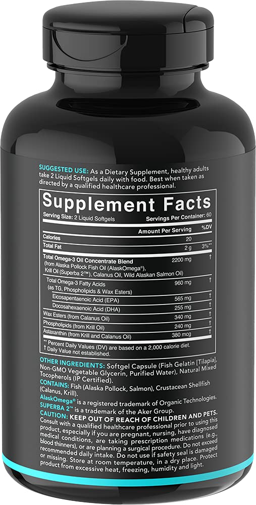 [Australia] - Total Omega-3 Fish Oil from Wild Sockeye Salmon, Alaskan Pollock, Antarctic Krill Oil, Astaxanthin + Phospholipids & Wax Esters for Better Absorption | 960mg of EPA & DHA Fatty Acids (120 Softgels) 