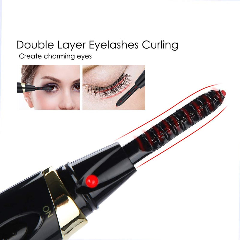 [Australia] - Heated Eyelash Curler, Mini Electric Eyelash Curlers Mascara Curling Mascara Curling Makeup Eye Lashes Brush Quick Heating Black 