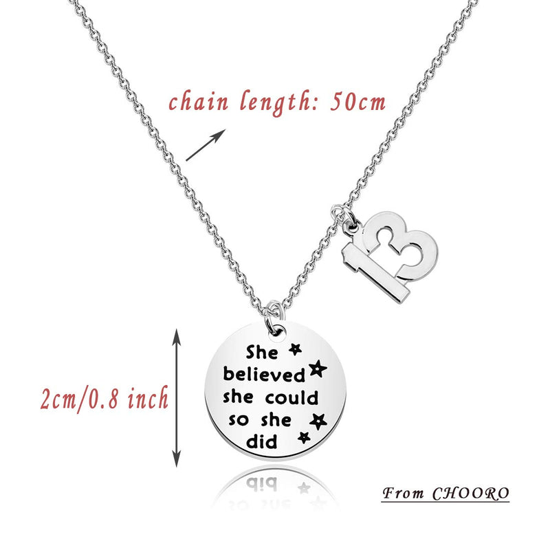 [Australia] - CHOORO She Believed She Could So She Did Birthday Gifts for Her Birthday Necklace Number Necklace for Birthday 13th 16th 21st Gift 13 