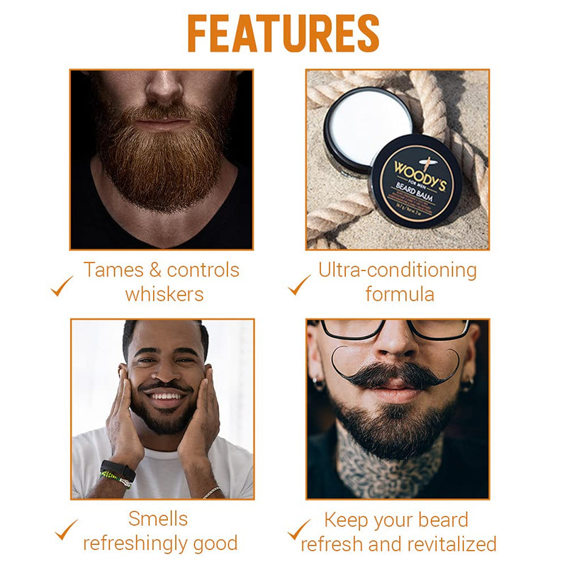 [Australia] - Woody's 2-in-1 Beard Balm for Men, Beard Conditioner and Style Wax, with Blend of Coconut Oil, Panthenol, and Natural Beeswax 2-Ounce, 1-pack 