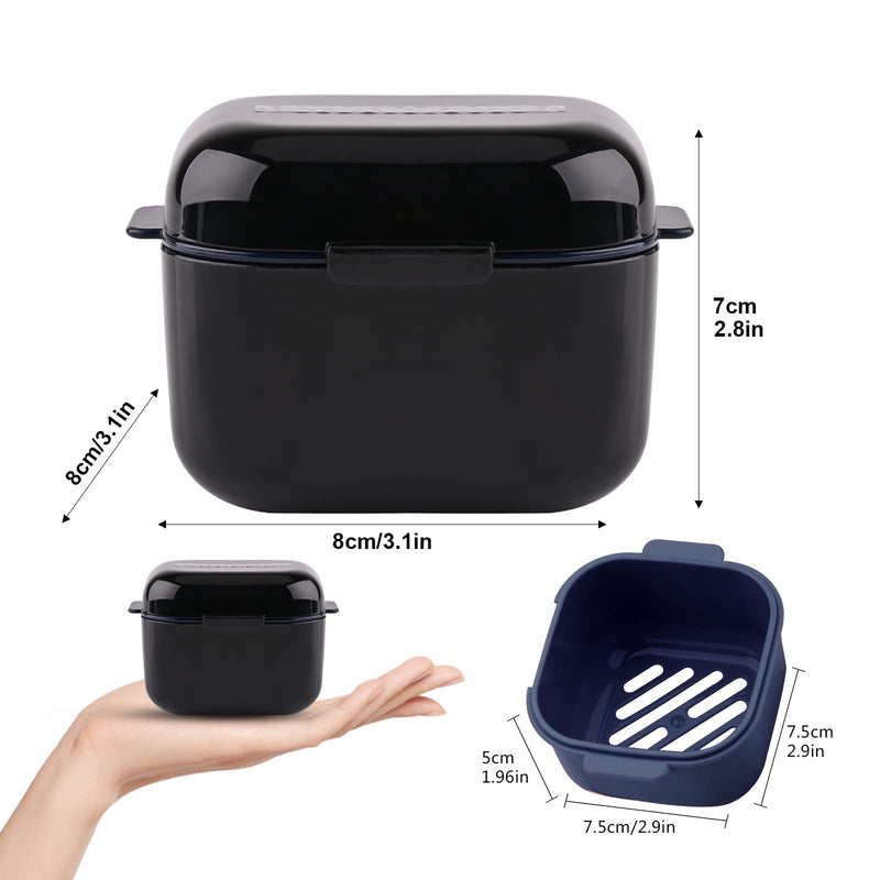 [Australia] - zalati Denture Box False Teeth with Strainer Portable Hygienic Case Immersion of Mouthguards Retainers for Storage Container, Dental Bath and Dental Appliances - Black 
