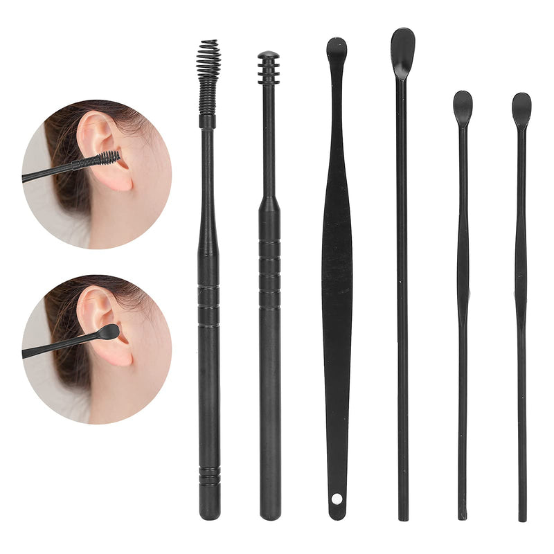[Australia] - Ear Wax Removal Kit, 6-in-1 Ear Pick Tools Reusable Ear Cleaner Reusable Ear Cleaner Ear Wax Removal Tool Stainless Steel Ear Wax Remover with Storage Box(black) 