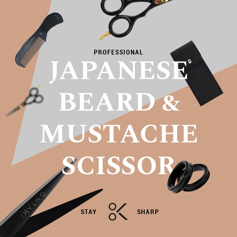 [Australia] - ONTAKI Beard Moustache Scissors 5.5" Professional Japanese Steel Comb, Carrying Pouch Beard Mustache Trimming Hand Forged Bevel Edge Precision Men Facial Hair Grooming Kit Body Facial Hair Black Gold 5.5" Black 