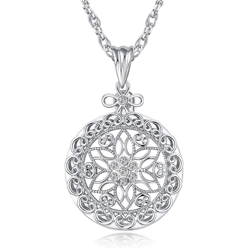 [Australia] - 5X Necklace Magnifier Magnifying Glass Flower Pendant Retro Magnifying Loupe Pocket Jewelry Magnifier Necklace Elegant Long Sweater Chain with Jewelry Box for Senior Reading (Silver-Sliding Top) Silver-sliding Top 