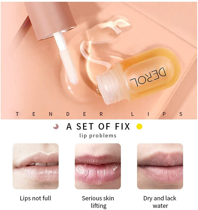 [Australia] - DEROL Lip Plumper Set,Natural Pieces Day & Night Care Double Effect Lip Enhancer and Lip Care Serum,Lip Plumper, Lip Enhancer For Fuller Hydrated Beauty Lips. (2PCS) 